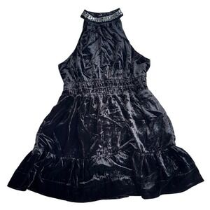 Anthropologie Black Velvet Halter Neck Beaded Embellished Mini Cocktail Party